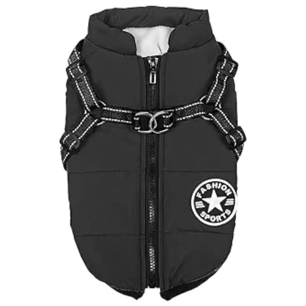 Dog Rain Coat Winter Jacket  Sz L Black Full Zip Warm Fleece Interior Waterproof